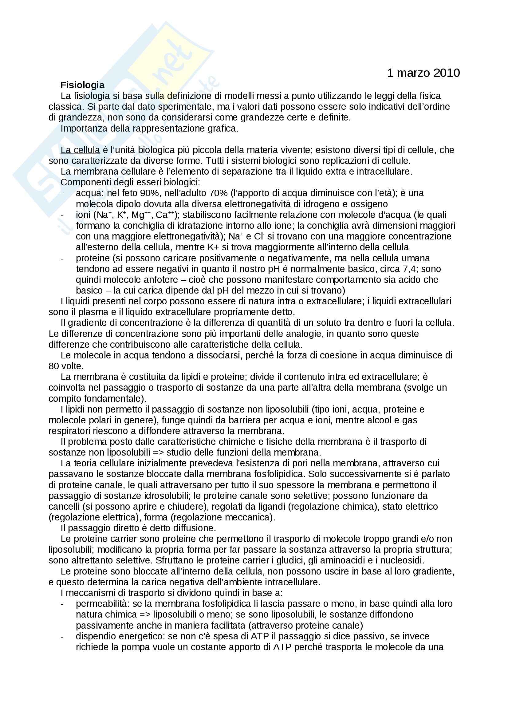 Appunti Fisiologia Generale Pag. 1