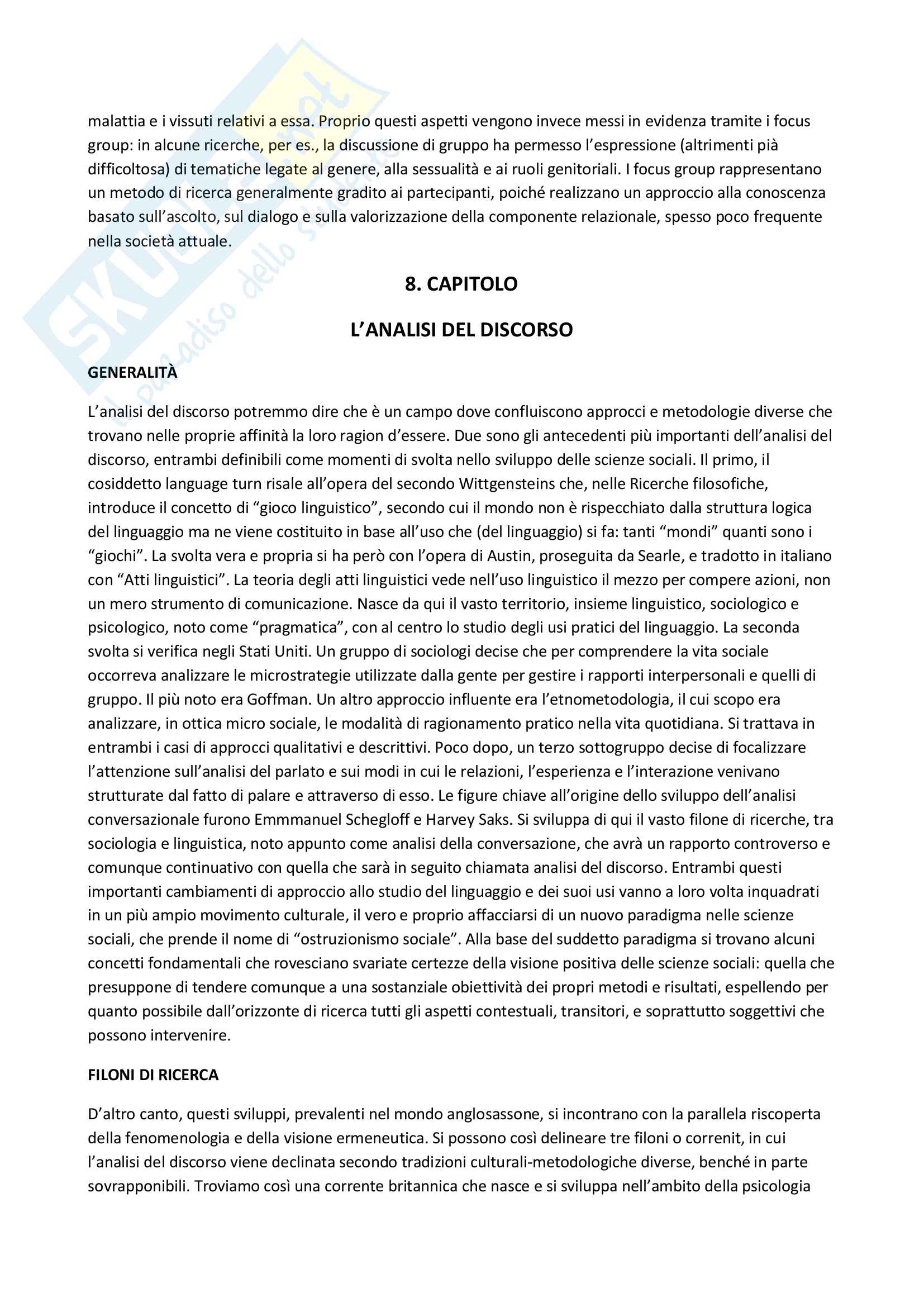 Riassunto esame Metodologia della ricerca in Psicologia Clinica, prof. Lo Coco, libro consigliato La ricerca qualitativa in psicologia clinica, Del Corno e Rizzi Pag. 41