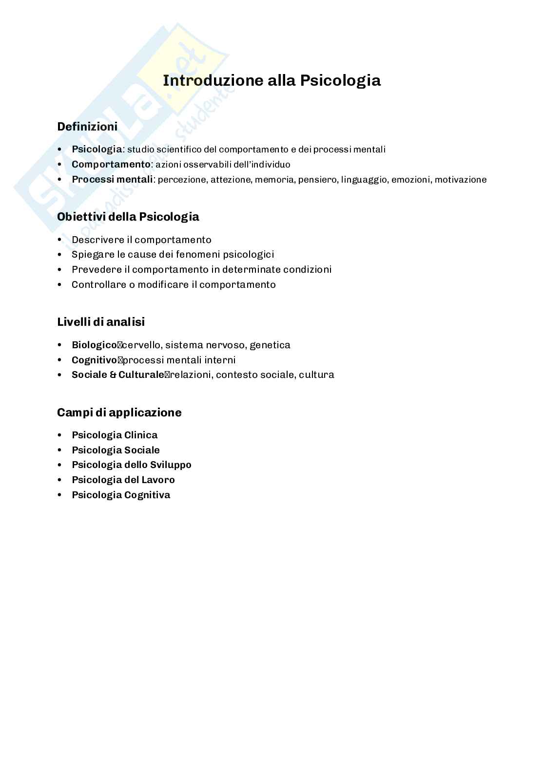 Mappe concettuali e schemi di Psicologia generale Pag. 1