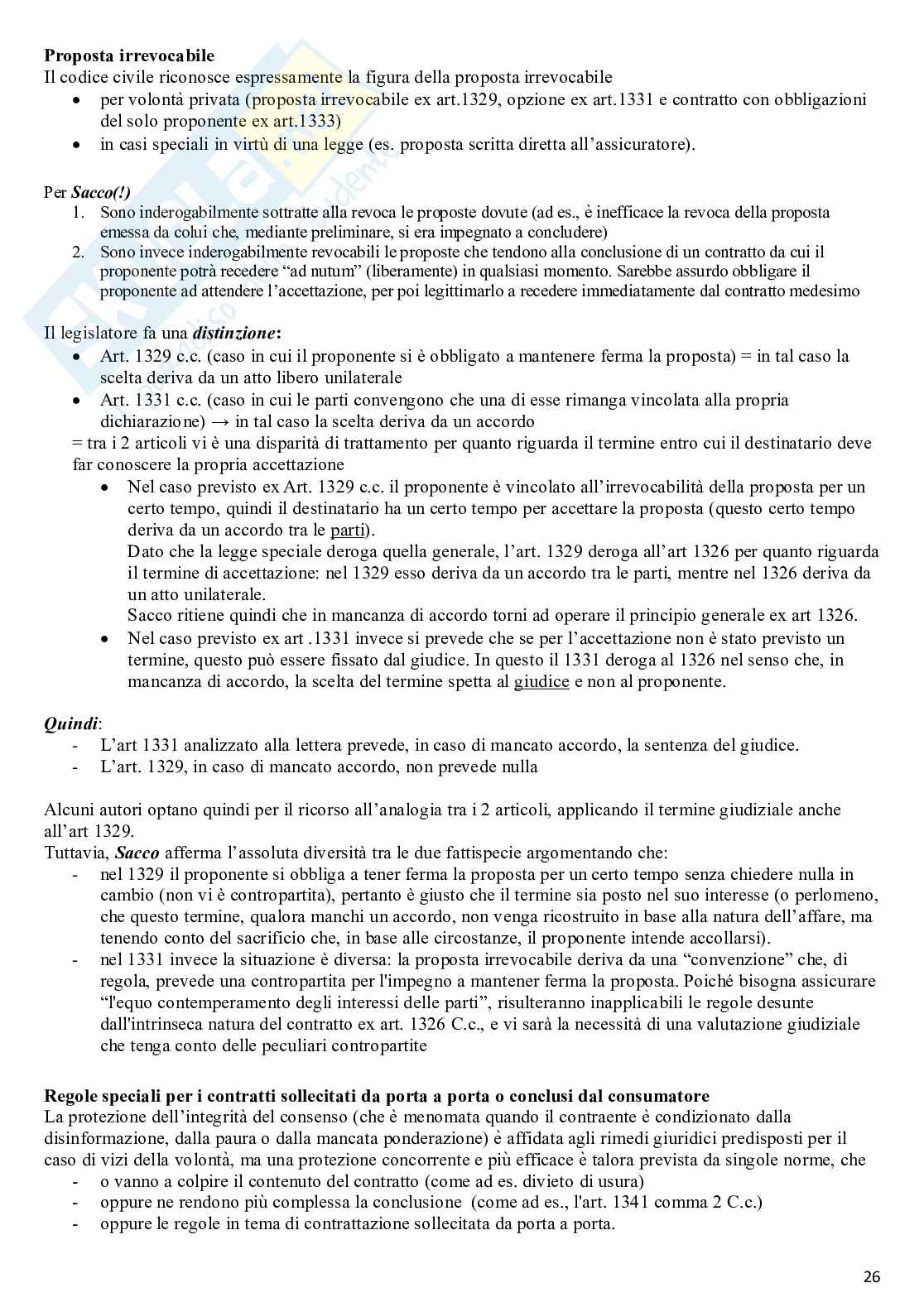 Riassunto esame Diritto Civile, Prof. Delfini Francesco, libro consigliato Corso di Diritto civile I, Il contratto, vol. X del Trattato di diritto privato, diretto da P. Rescigno, 4ª ed., Utet, Torino, 2018, Sacco, De Nova Pag. 26
