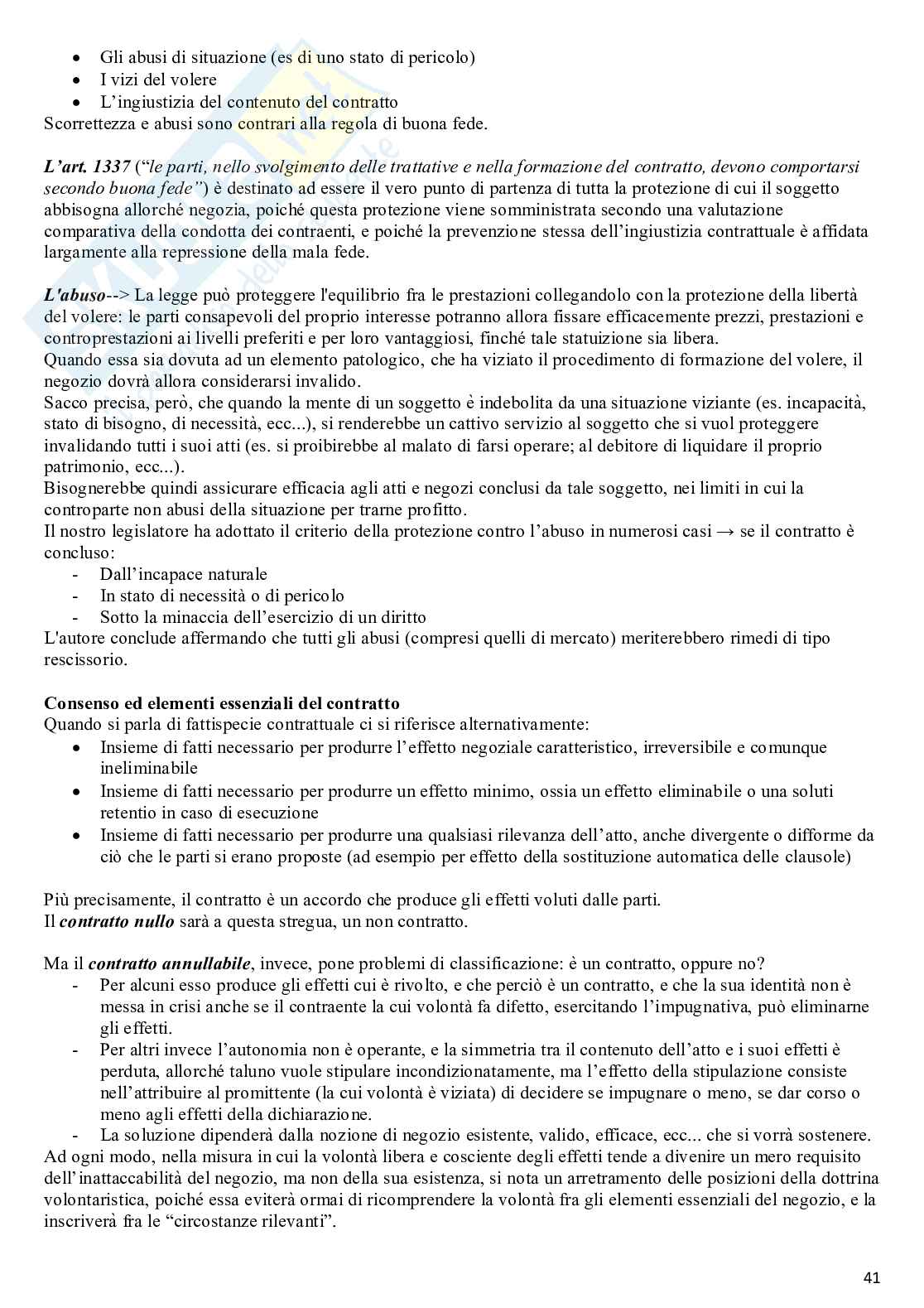 Riassunto esame Diritto Civile, Prof. Delfini Francesco, libro consigliato Corso di Diritto civile I, Il contratto, vol. X del Trattato di diritto privato, diretto da P. Rescigno, 4ª ed., Utet, Torino, 2018, Sacco, De Nova Pag. 41