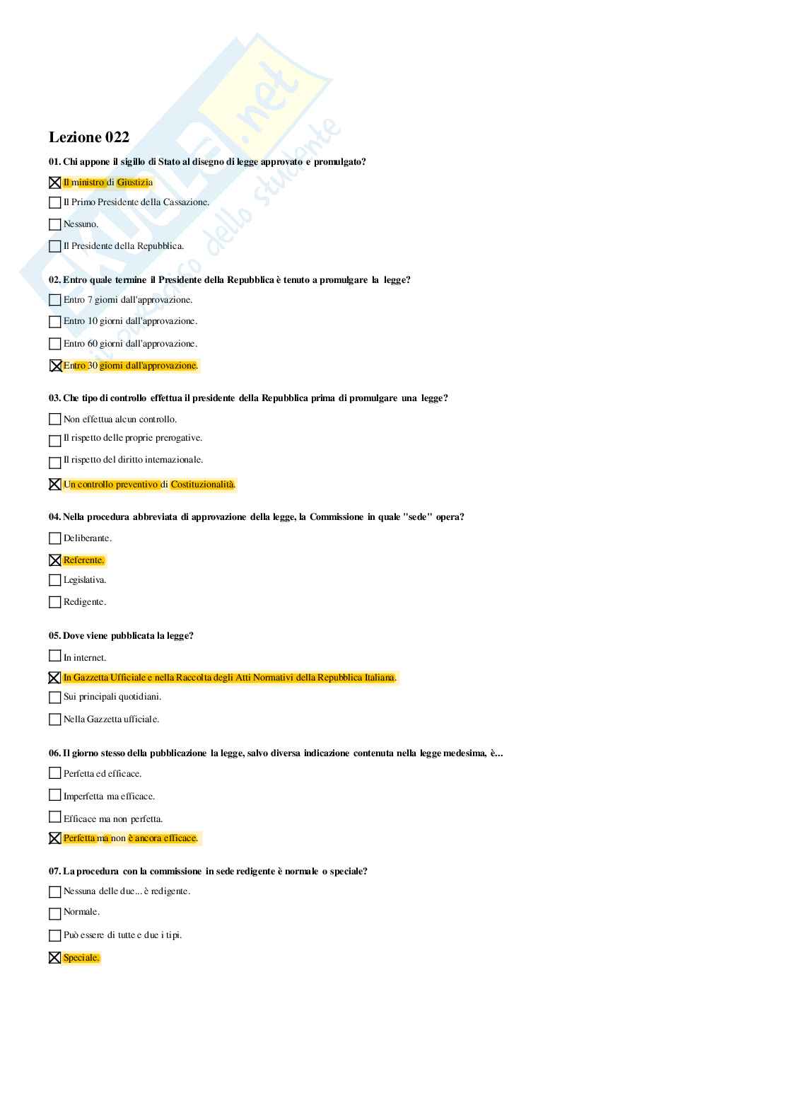 Paniere diritto costituzionale - risposte multiple Pag. 36