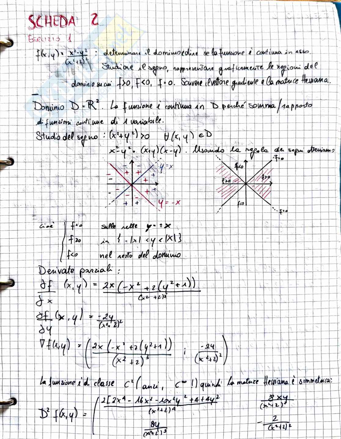 Analisi matematica 2: esercizi svolti su gradiente, hessiana e derivabilità Pag. 1