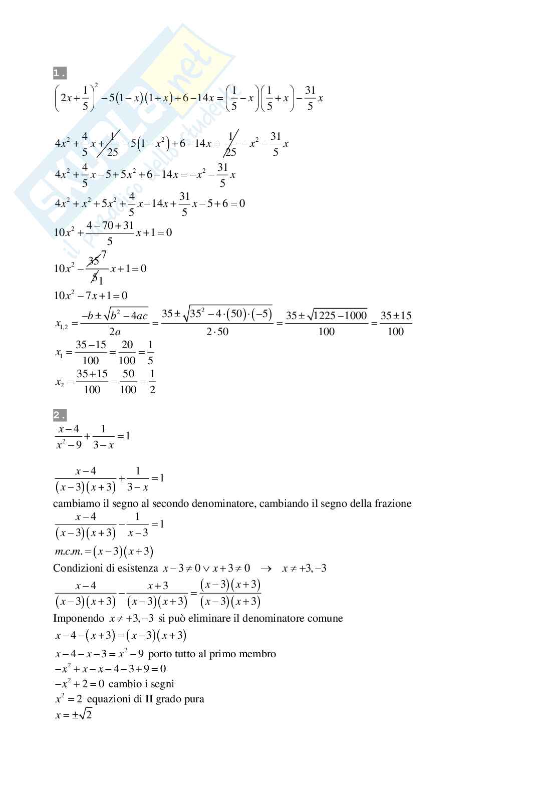Compito II liceo scientifico: equazioni di secondo grado Pag. 2