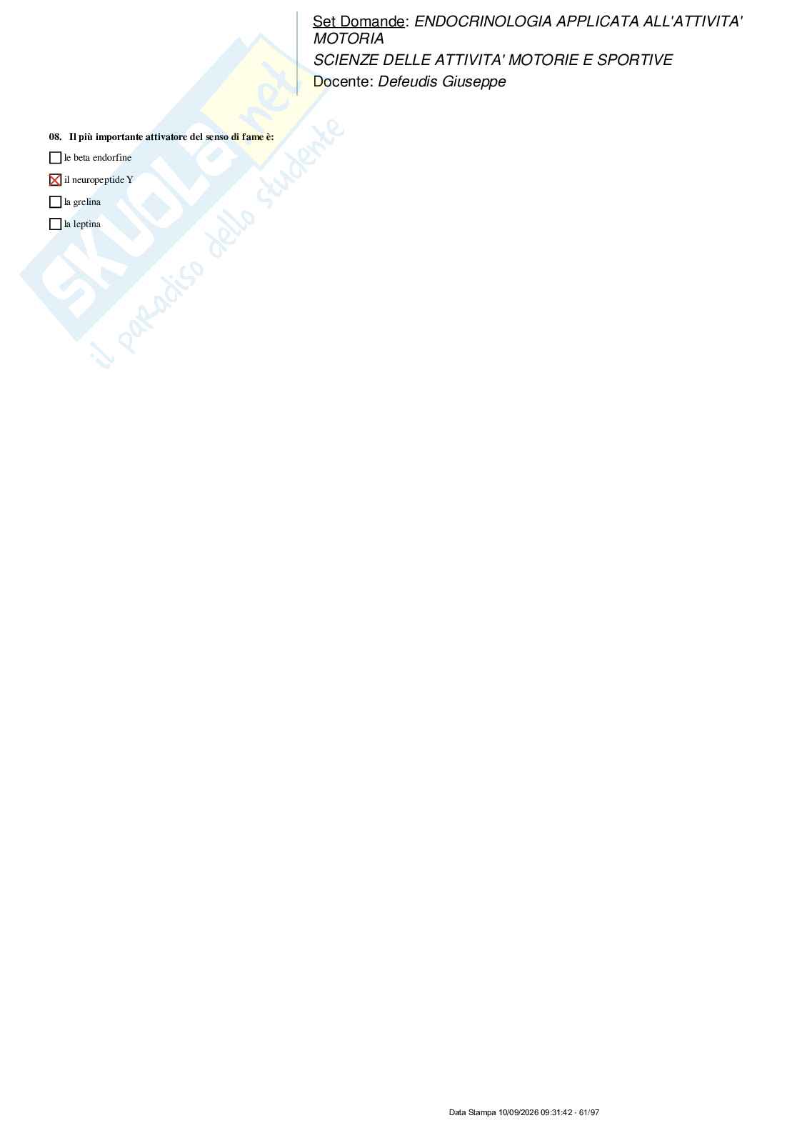 Paniere nuovo di Endocrinologia applicata all'attività motoria  Pag. 61