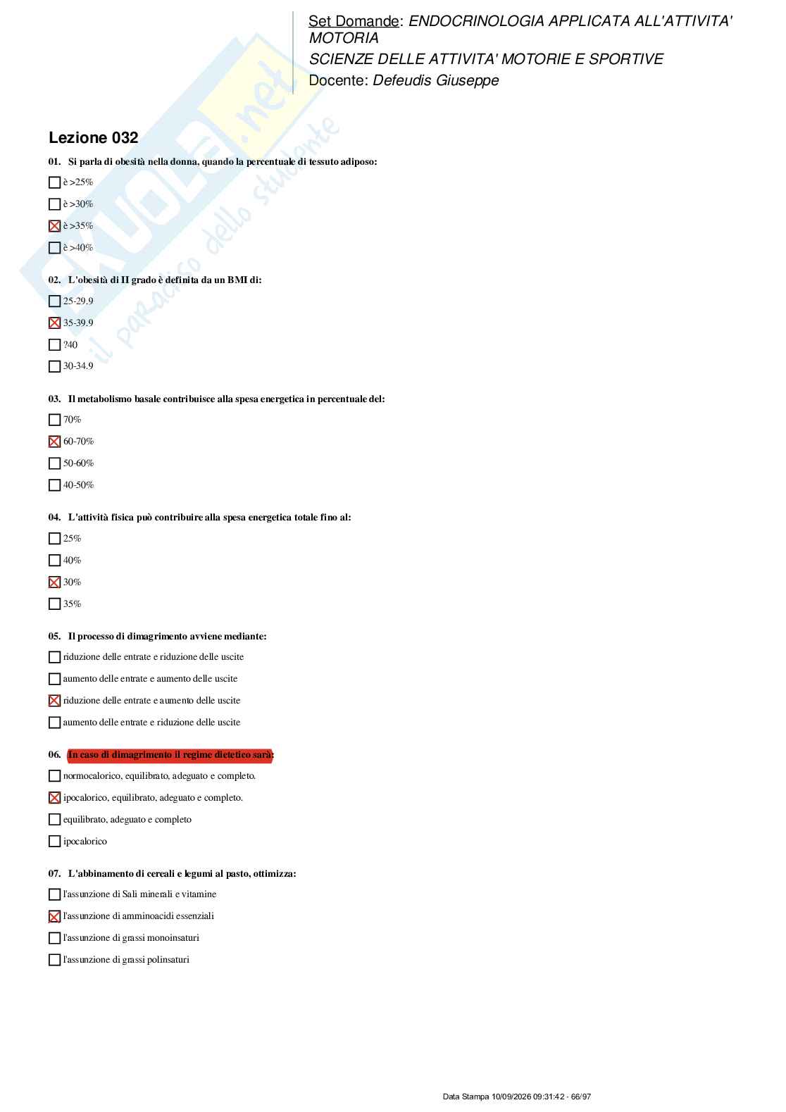 Paniere nuovo di Endocrinologia applicata all'attività motoria  Pag. 66