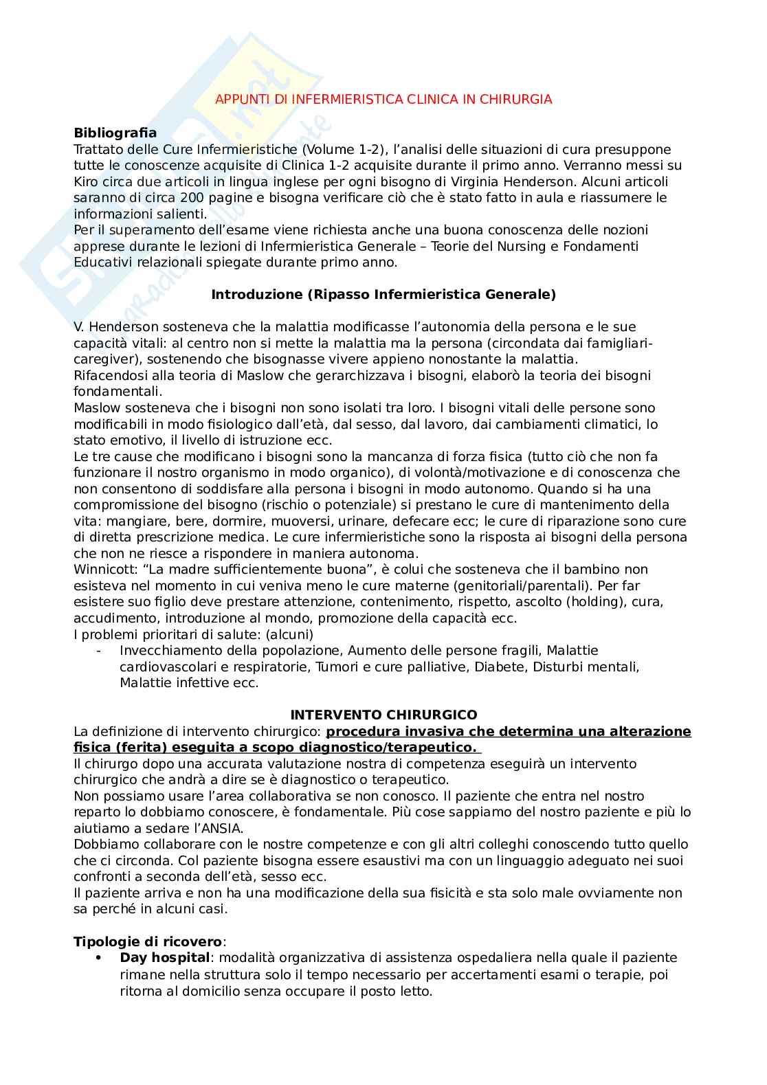 Appunti di infermieristica clinica chirurgica Pag. 1