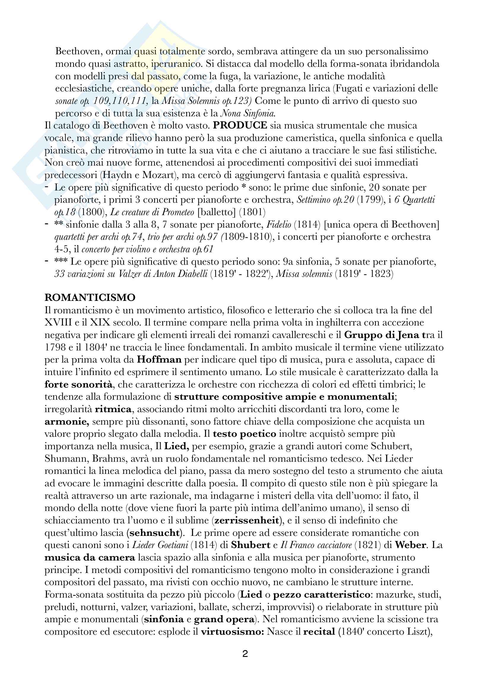 Sunti di Storia della musica dell'800, Docente Bianconi/Cuomo, Libro consigliato Storia della musica occidentale + Dispensa del corso Pag. 2
