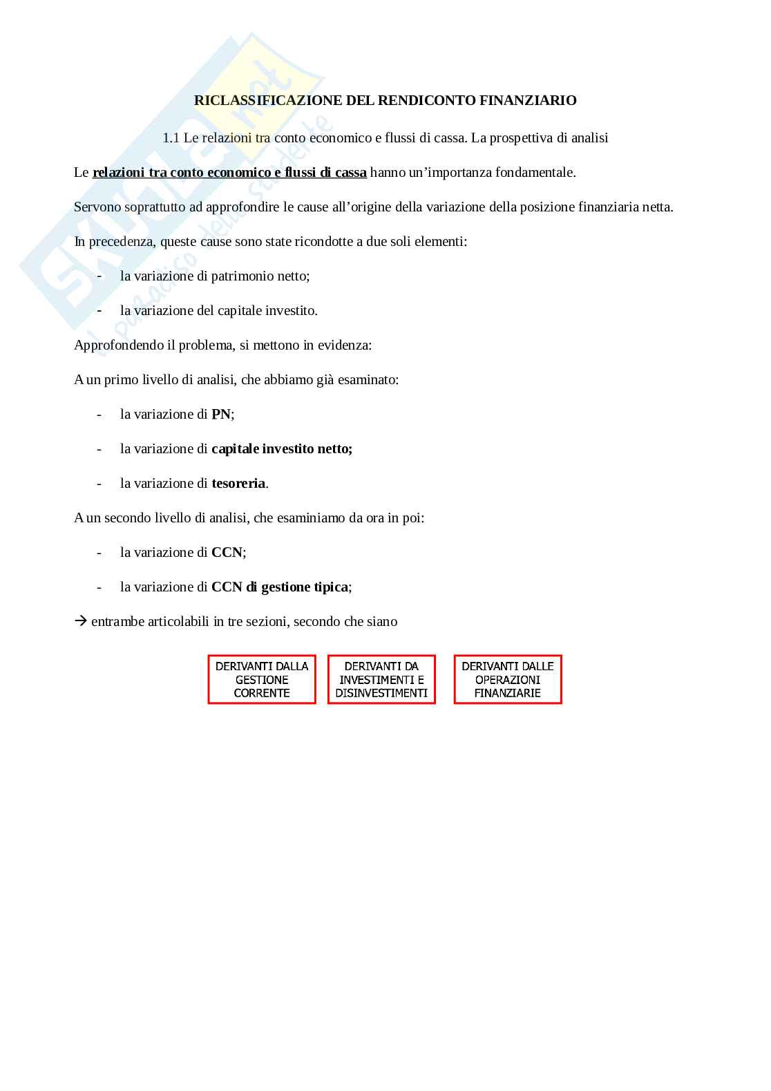 Riclassificazione del rendiconto finanziario Pag. 1