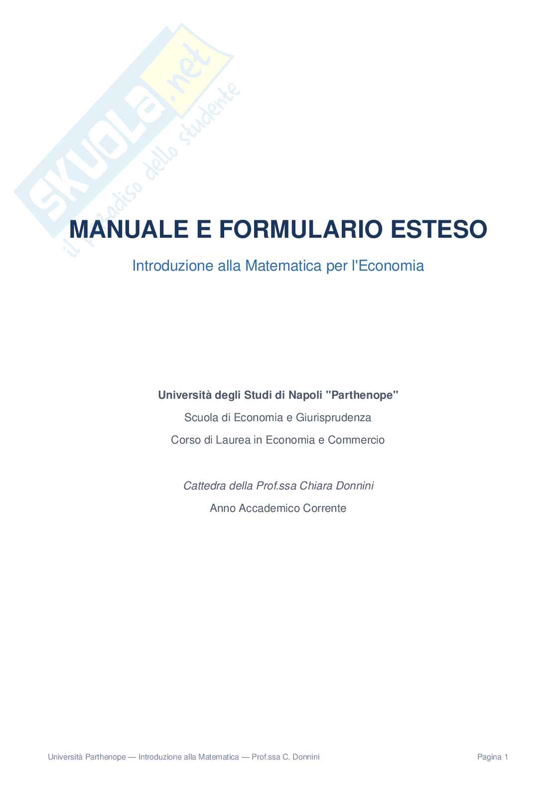 Formulario introduzione alla matematica parthenope Pag. 1