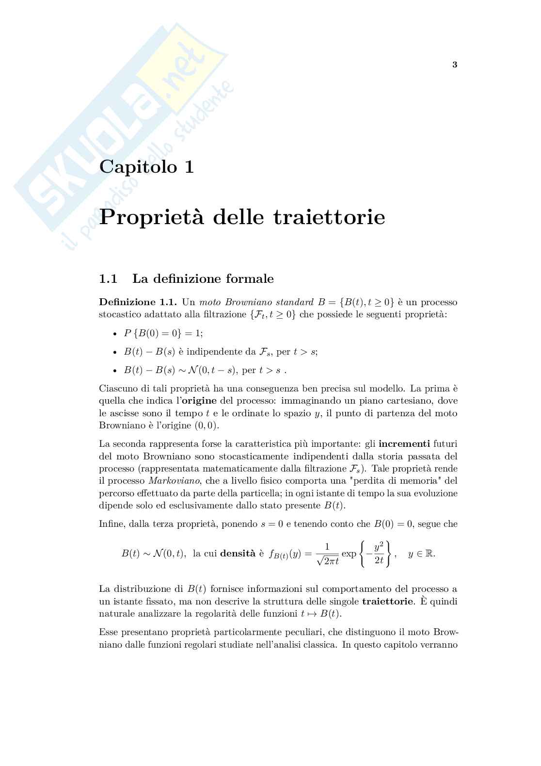 Tesi di laurea in Statistica - Il moto browniano: proprietà, principio di riflessione e limite continuo Pag. 6