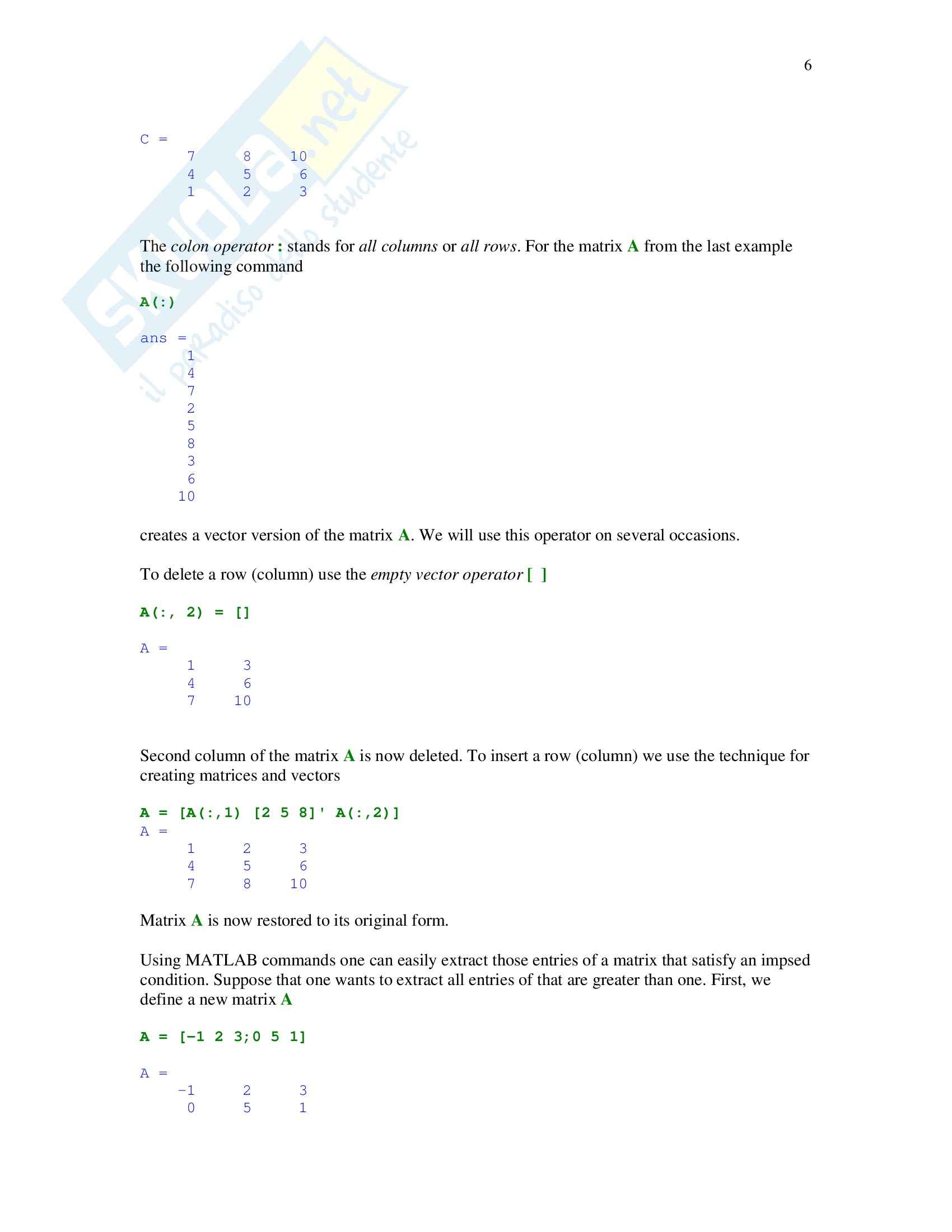 Calcolo numerico - il Tutorial Matlab Pag. 6