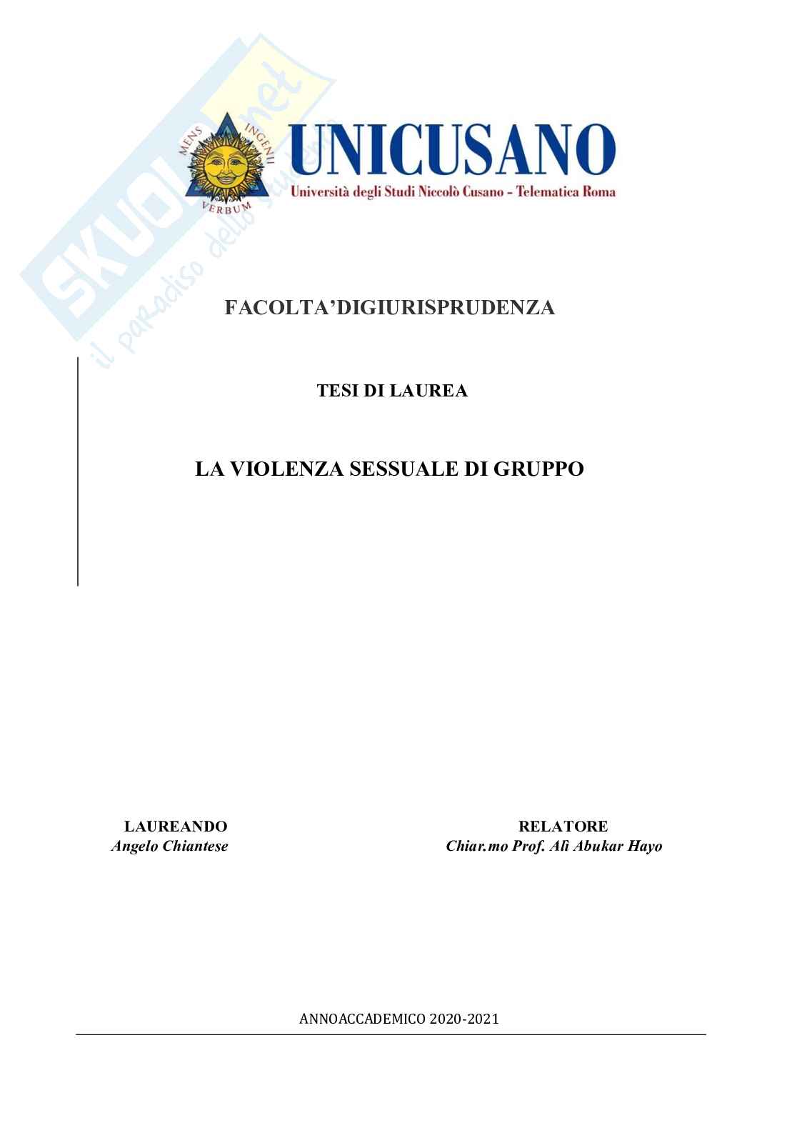 Tesi di laurea sulla  violenza sessuale di gruppo Pag. 1