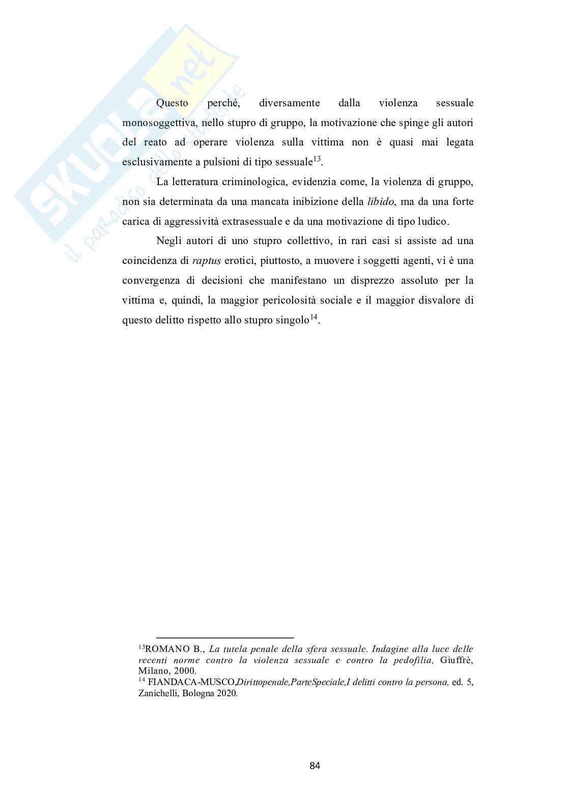 Tesi di laurea sulla  violenza sessuale di gruppo Pag. 86