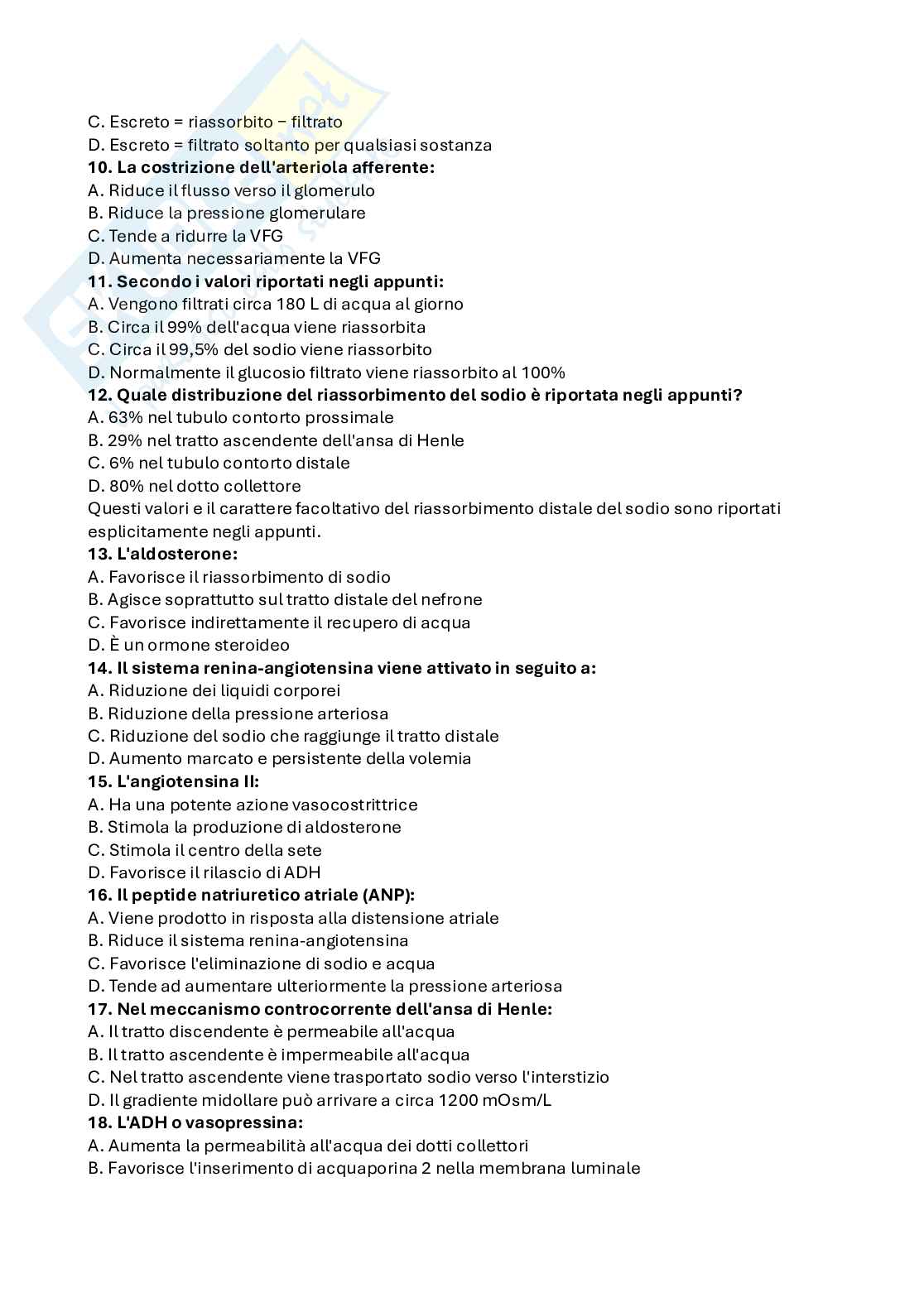Domande a scelta multipla di Fisiologia umana Pag. 2