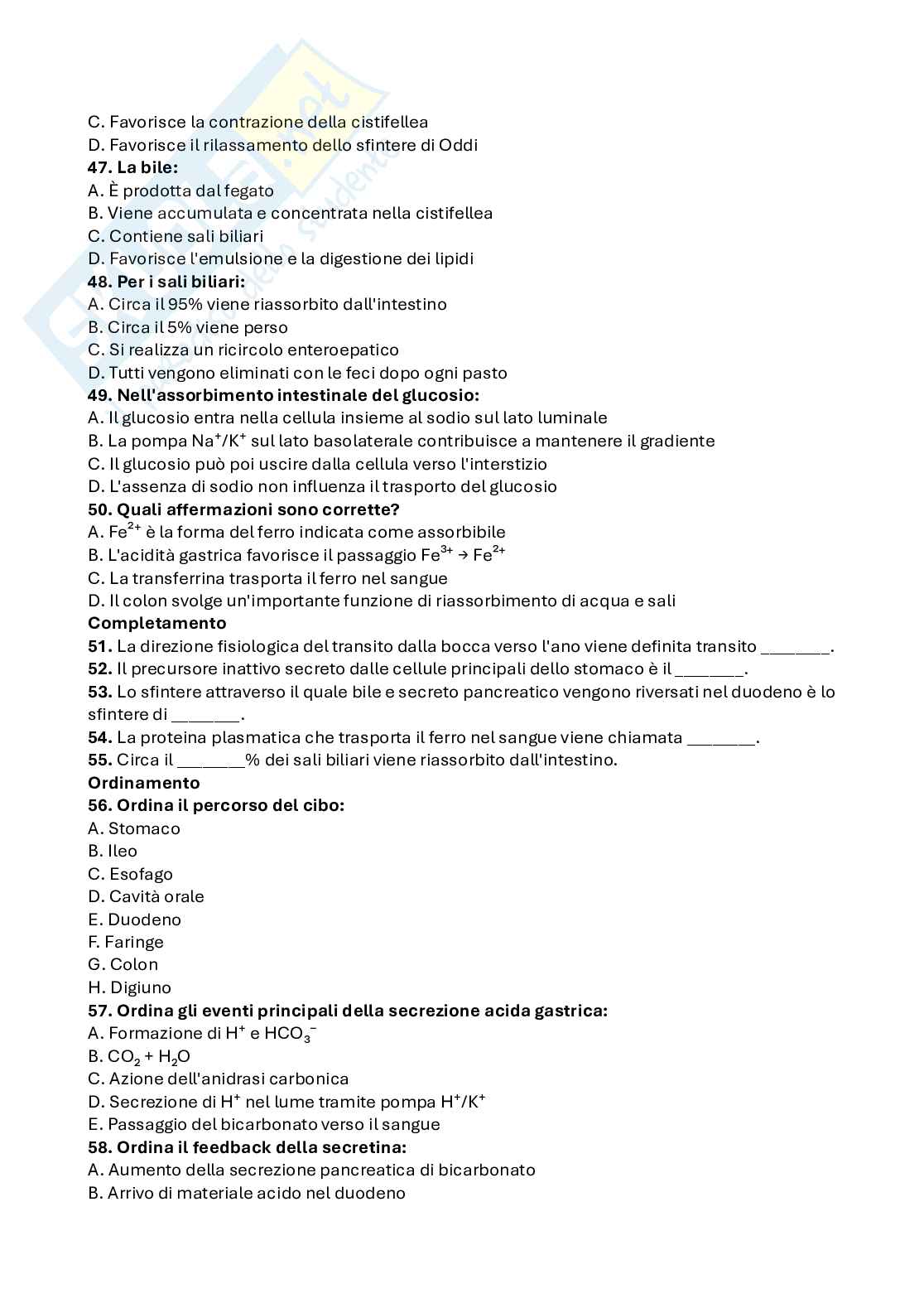 Domande a scelta multipla di Fisiologia umana Pag. 6