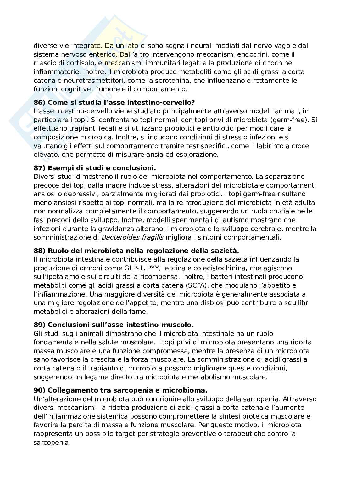 Domande e risposte Qualità e sicurezza microbiologica ed Ecologia del microbiota umano Pag. 16