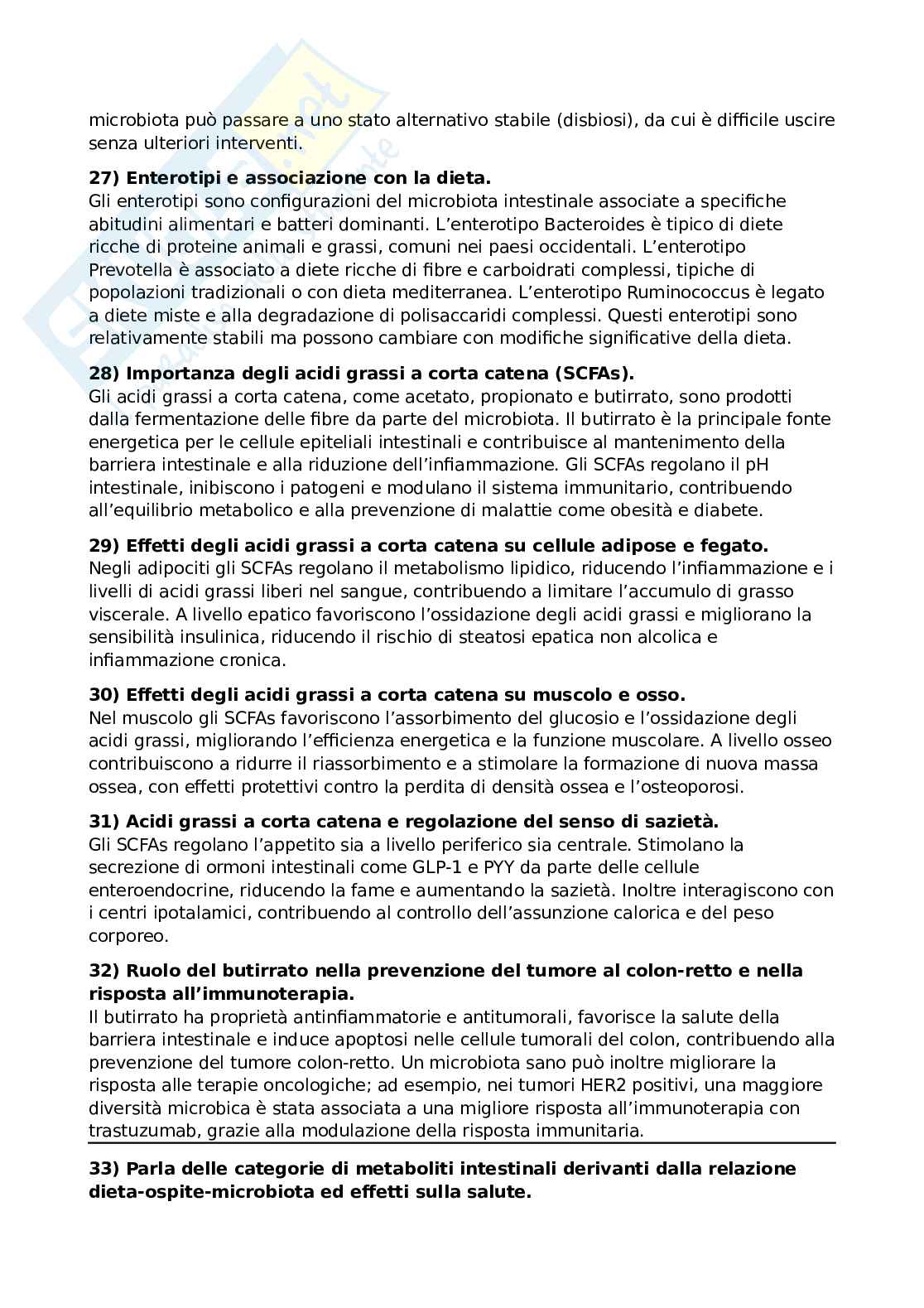 Domande e risposte Qualità e sicurezza microbiologica ed Ecologia del microbiota umano Pag. 6