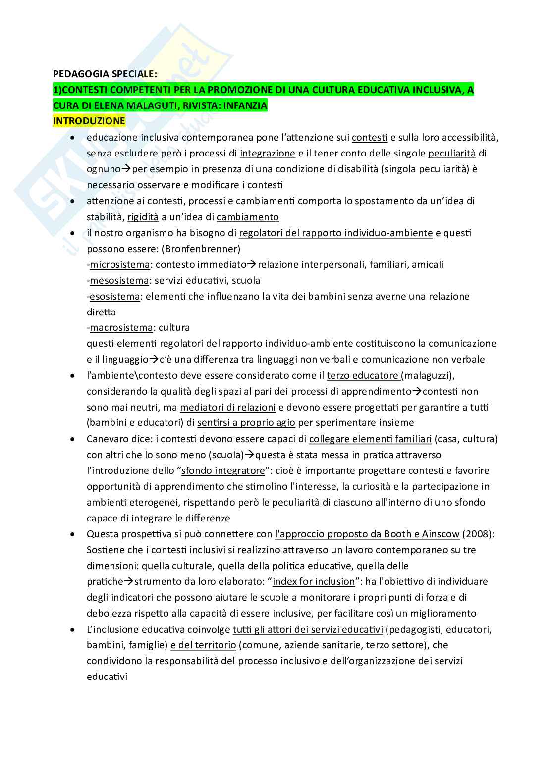 Appunti per l'esame di Pedagogia speciale Pag. 1