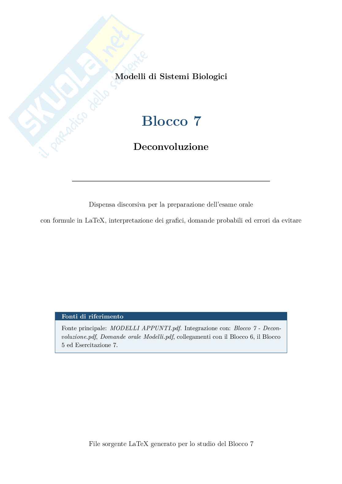 Blocco 7 Modelli di sistemi biologici - Deconvoluzione  Pag. 1
