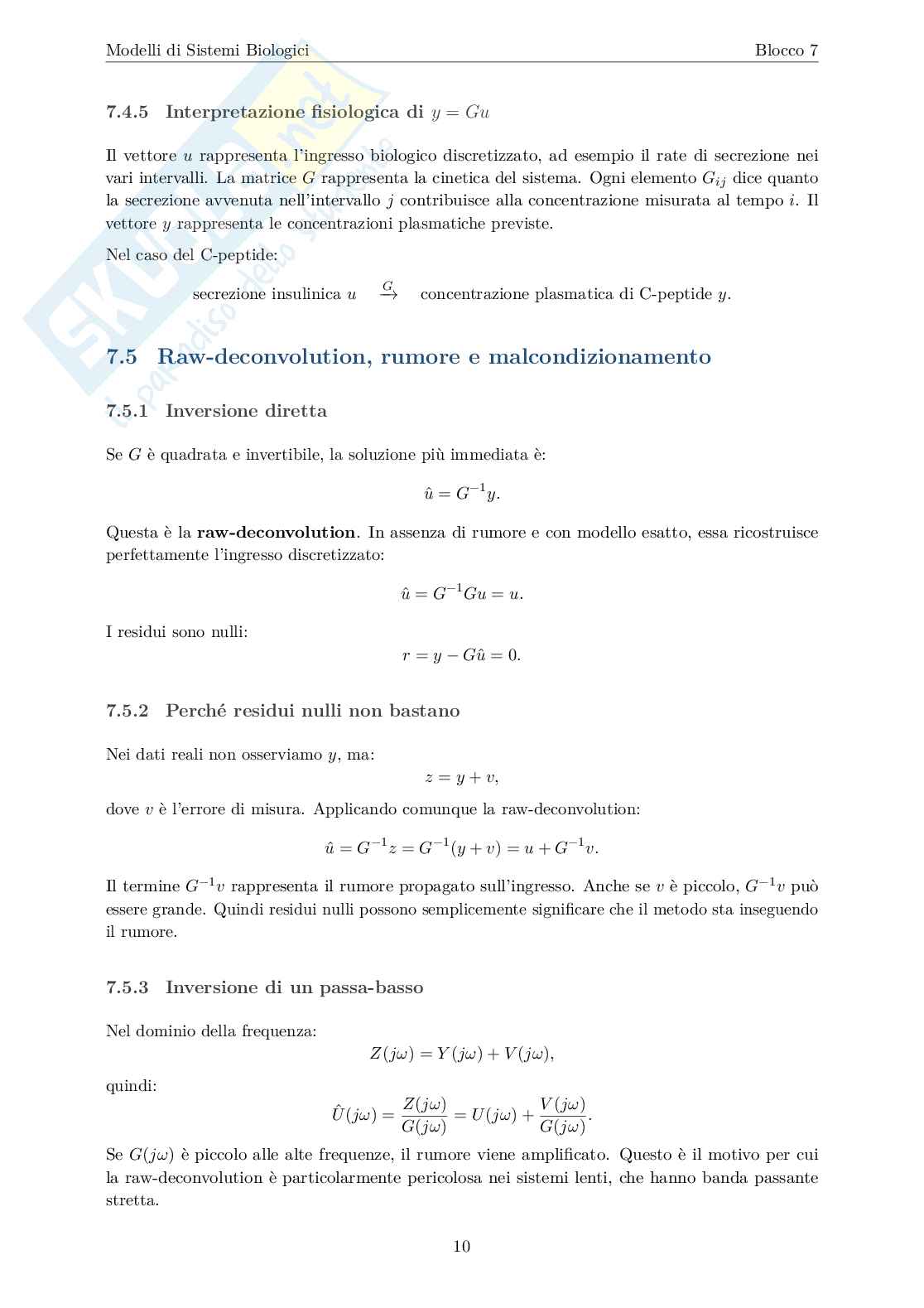 Blocco 7 Modelli di sistemi biologici - Deconvoluzione  Pag. 11