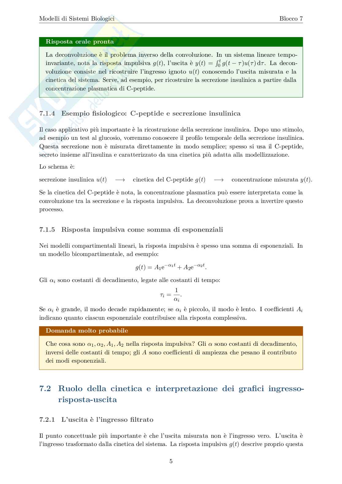 Blocco 7 Modelli di sistemi biologici - Deconvoluzione  Pag. 6