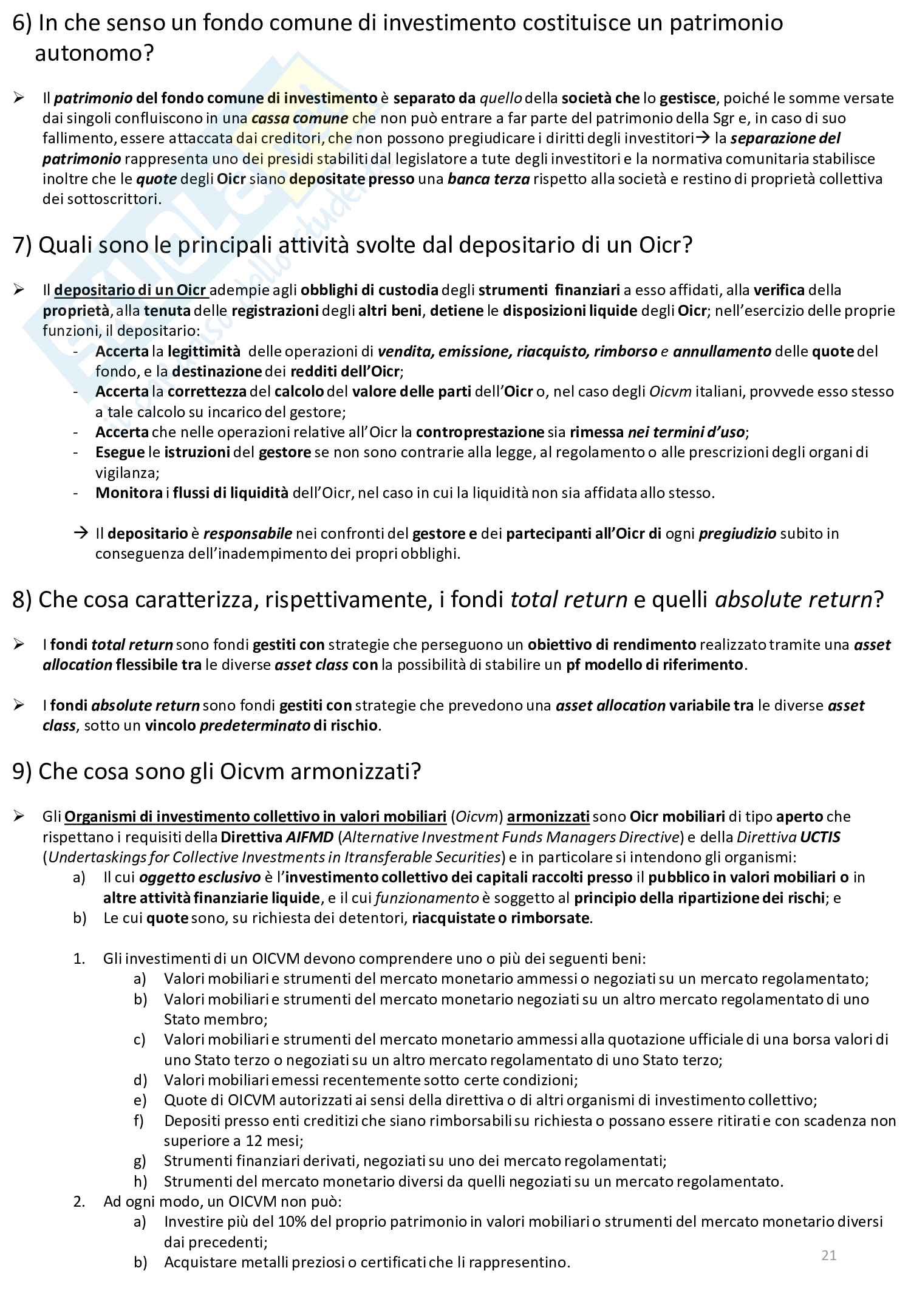 Domande basate sul testo Economia del mercato mobiliare Pag. 21