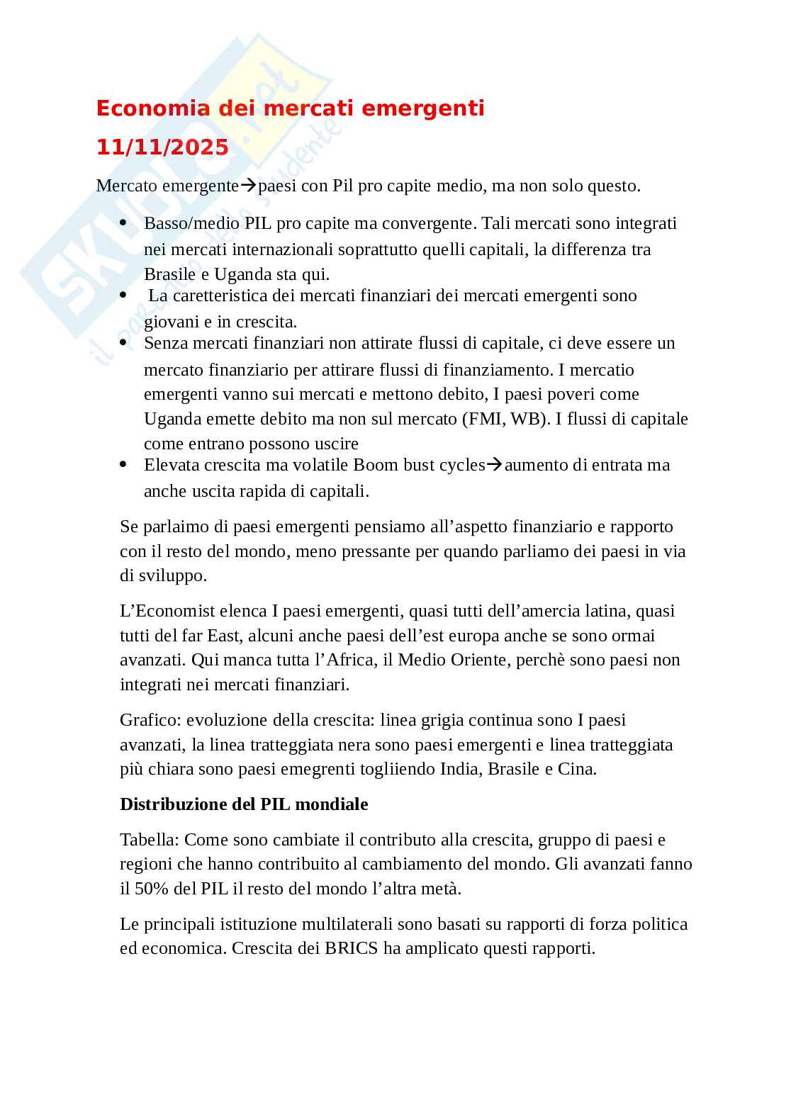 Economia dei mercati emergenti Pag. 1