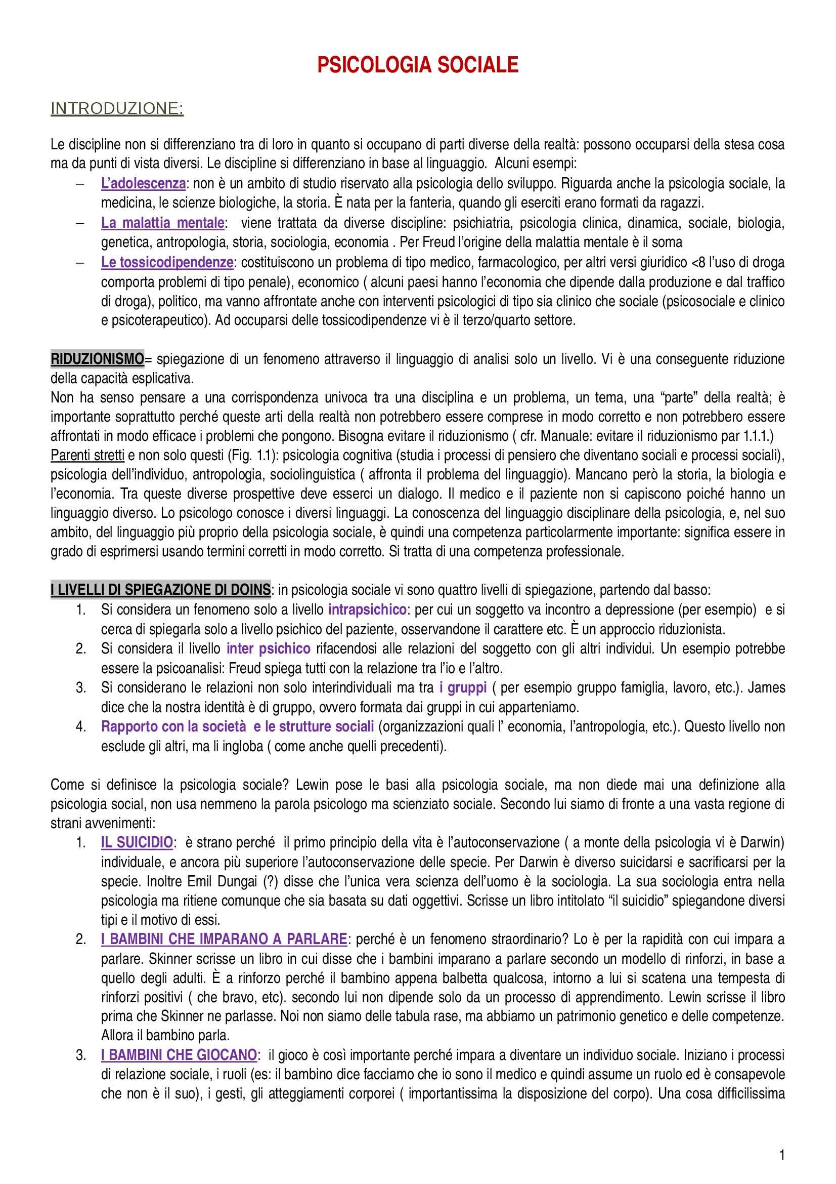 Psicologia sociale - Appunti Pag. 1