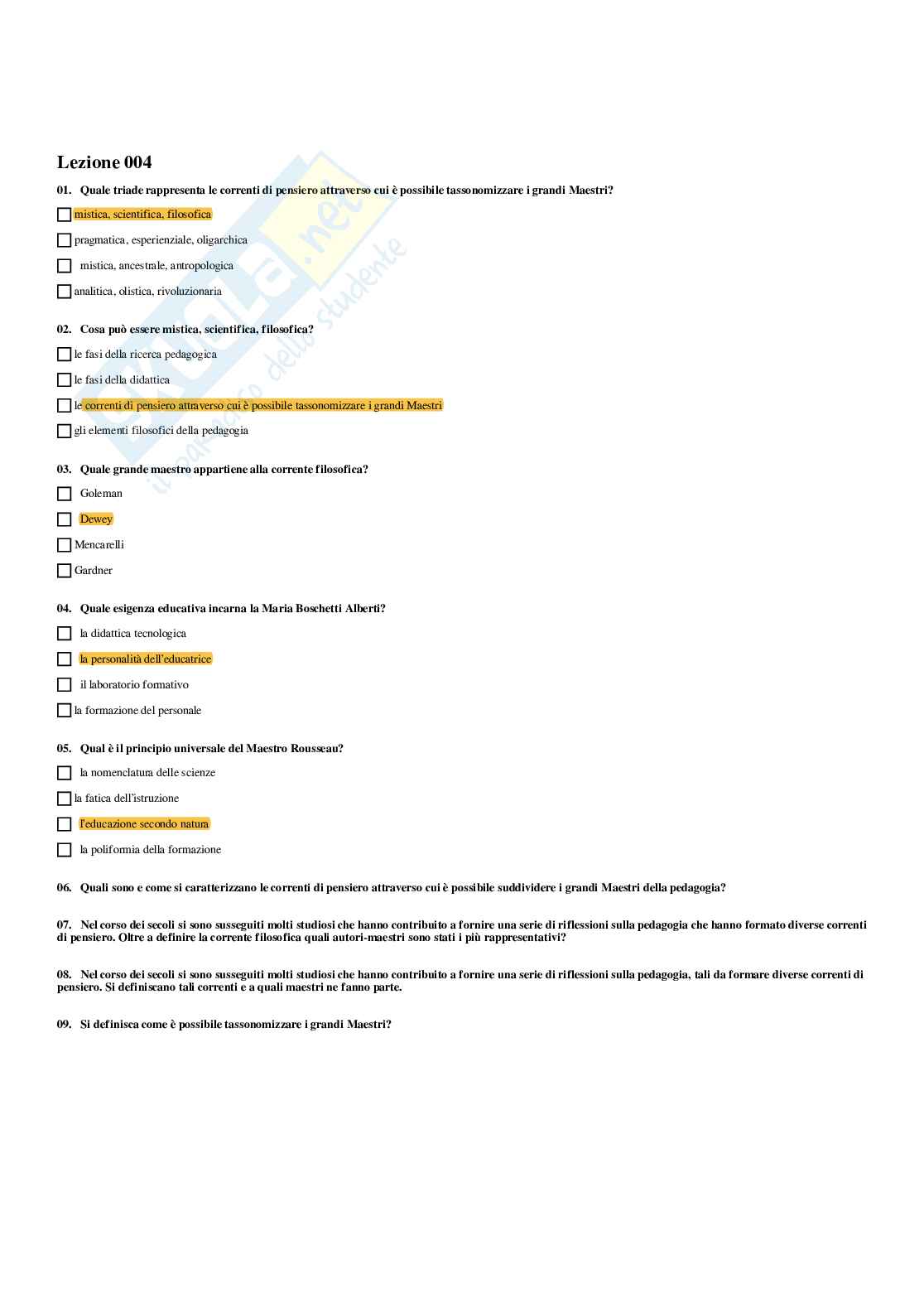 Paniere Pedagogia generale e sociale  (2026) - Risposte multiple corrette Pag. 11