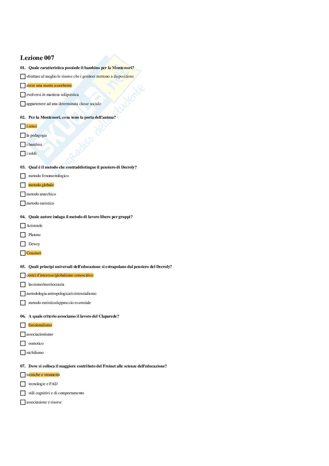 Paniere Pedagogia generale e sociale  (2026) - Risposte multiple corrette Pag. 16