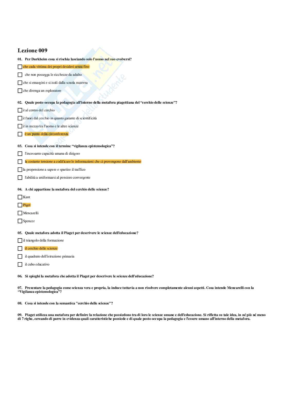 Paniere Pedagogia generale e sociale  (2026) - Risposte multiple corrette Pag. 21