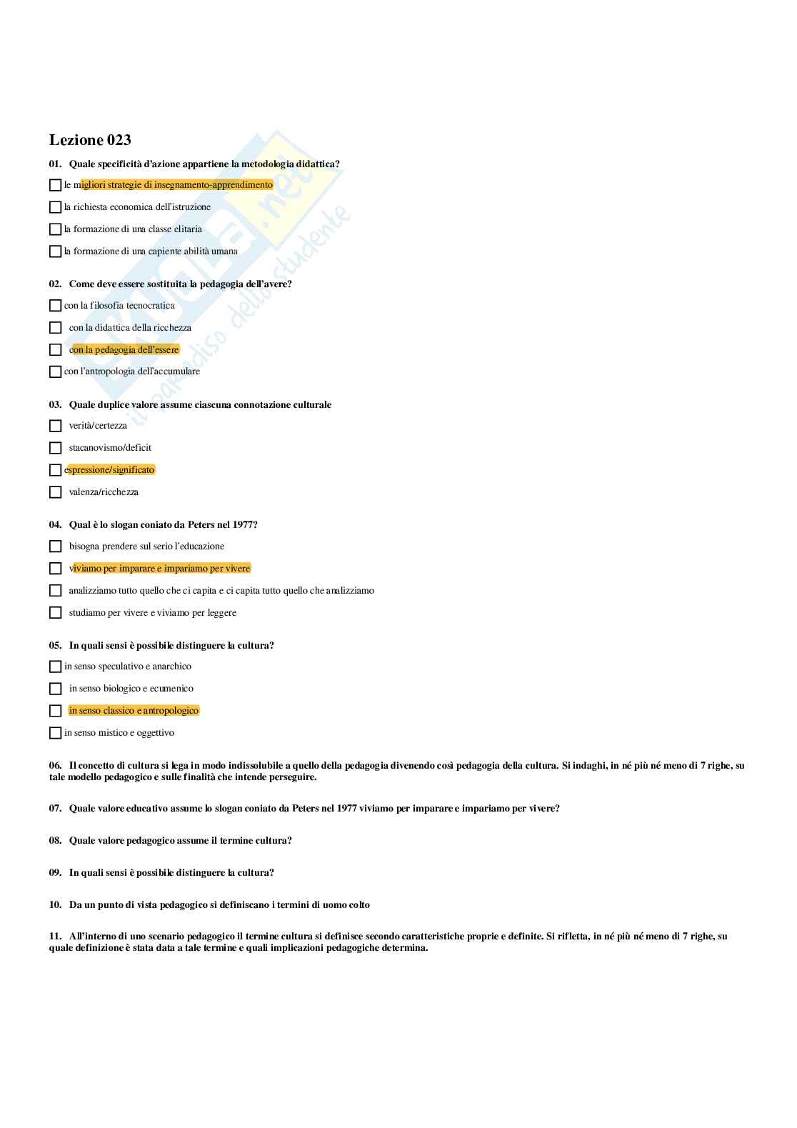 Paniere Pedagogia generale e sociale  (2026) - Risposte multiple corrette Pag. 36