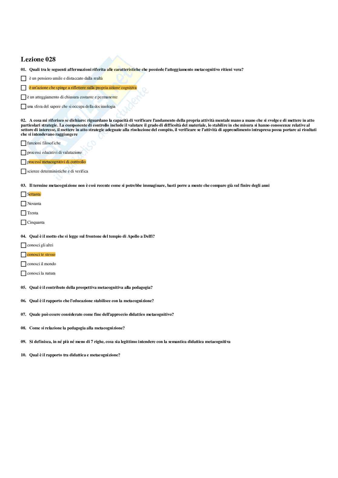 Paniere Pedagogia generale e sociale  (2026) - Risposte multiple corrette Pag. 41