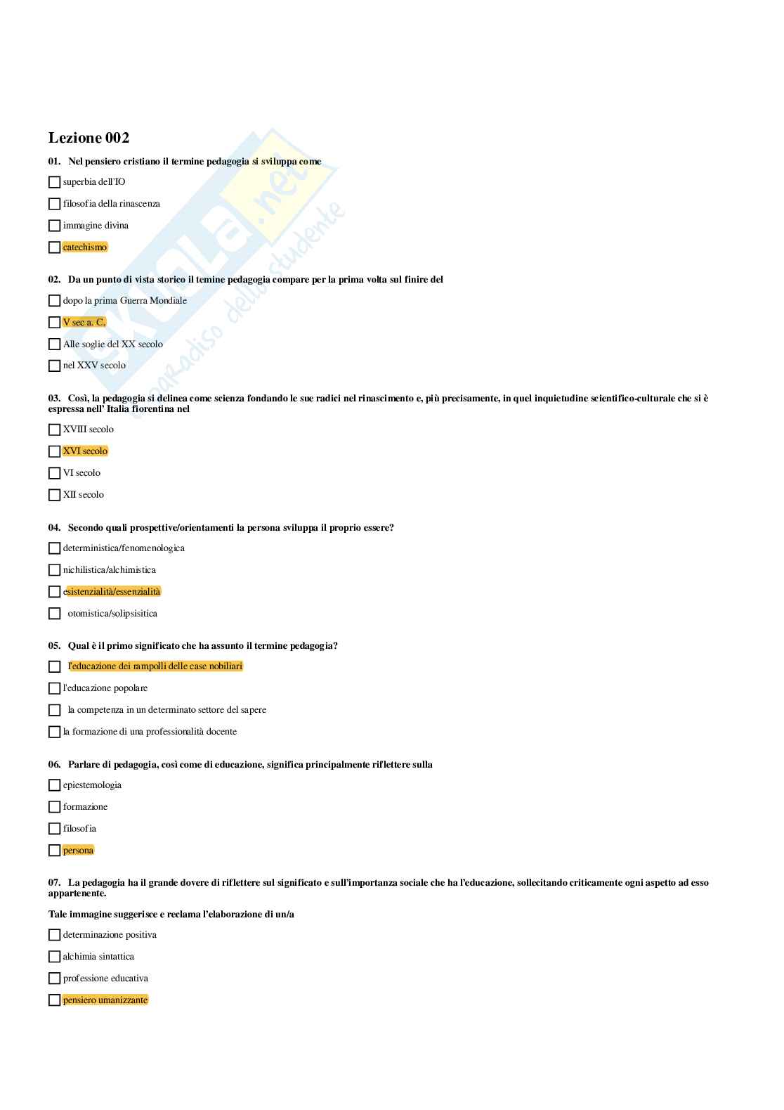 Paniere Pedagogia generale e sociale  (2026) - Risposte multiple corrette Pag. 6