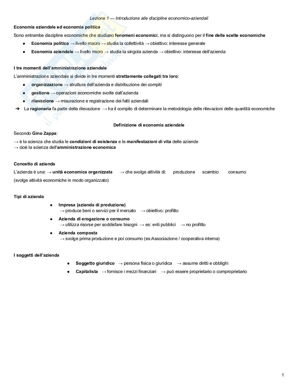 Metodologie e determinazioni quantitative d'azienda Pag. 1