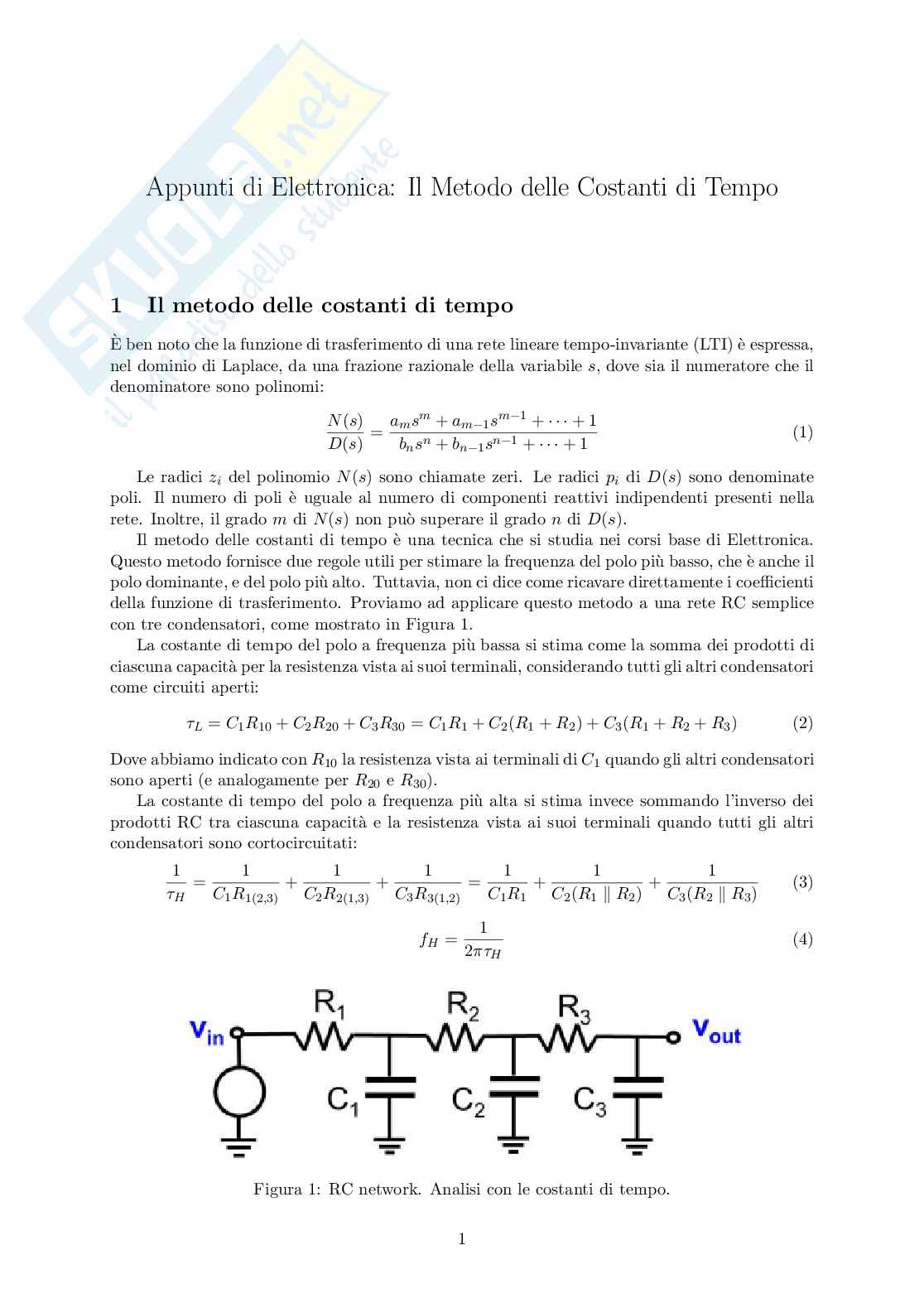 Appunti di Elettronica I su metodo delle costanti Pag. 1