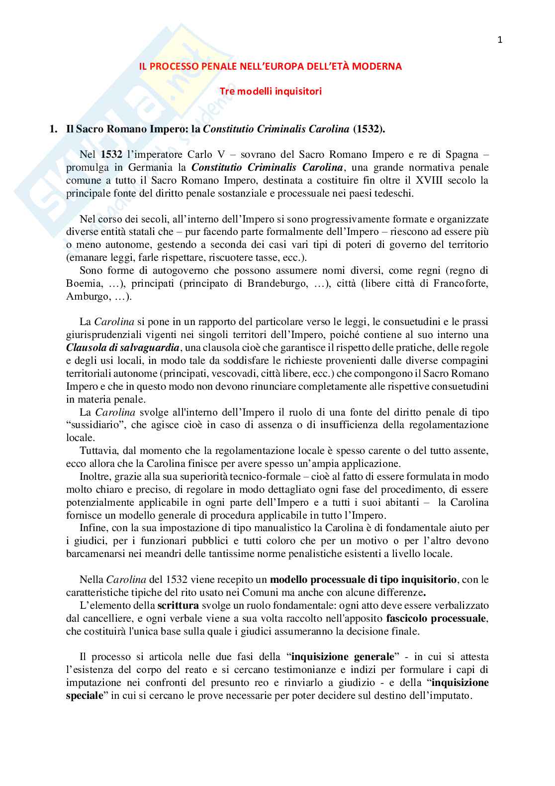 Processo penale nell'Europa dell'età moderna Pag. 1