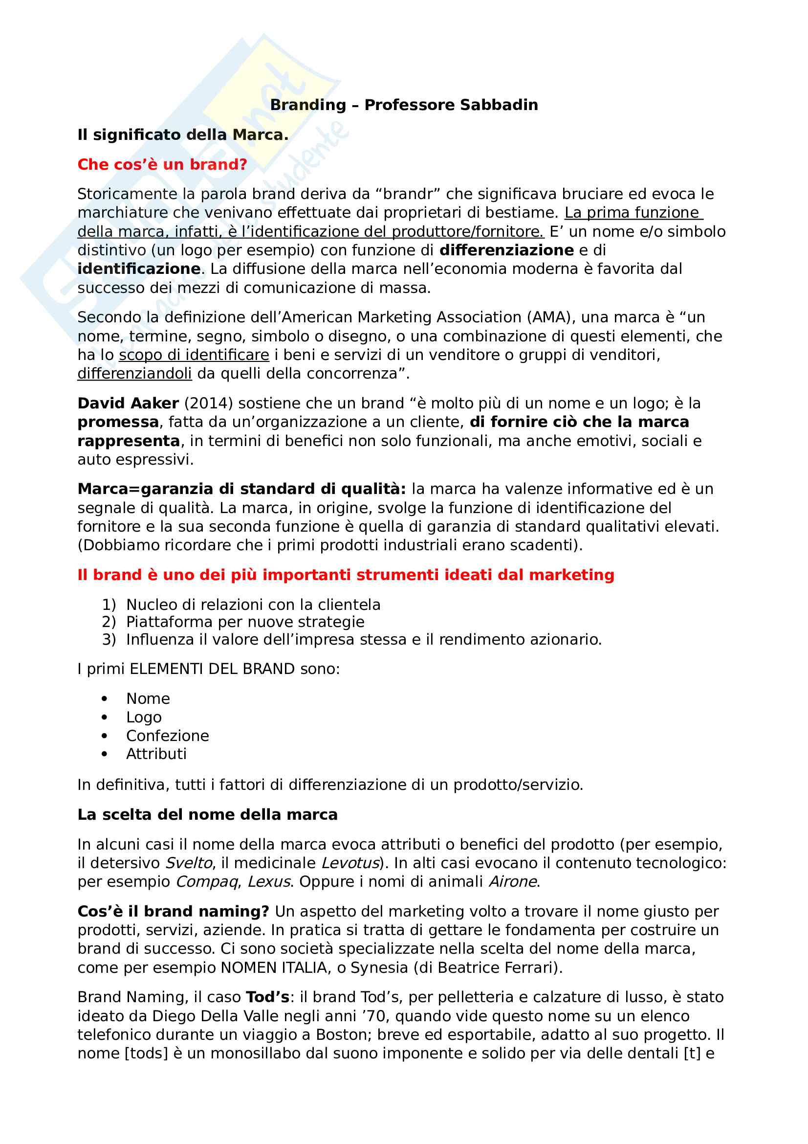 Appunti di Branding Pag. 1