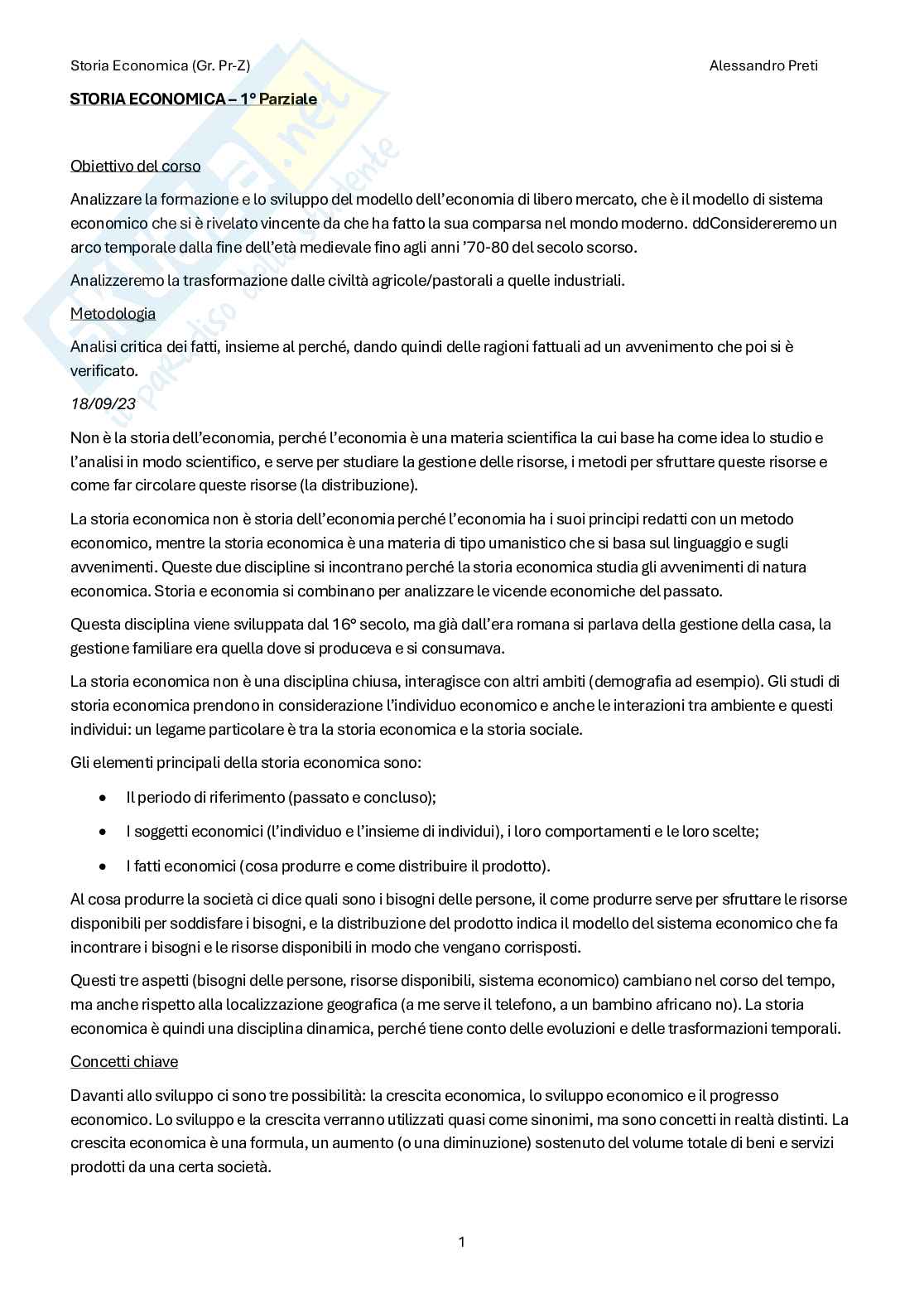 Storia economica– Appunti completi, 121 pagine Pag. 1