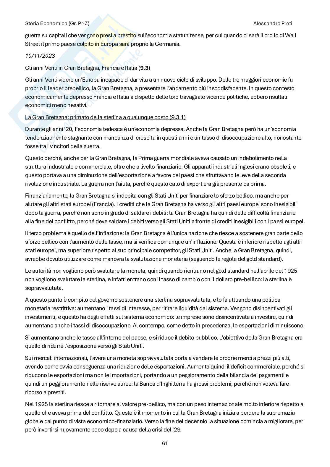 Storia economica– Appunti completi, 121 pagine Pag. 61