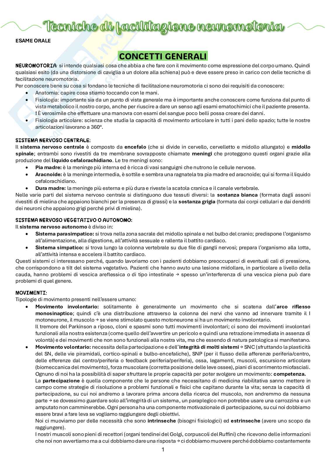 Tecniche di facilitazione neuromotoria Pag. 1
