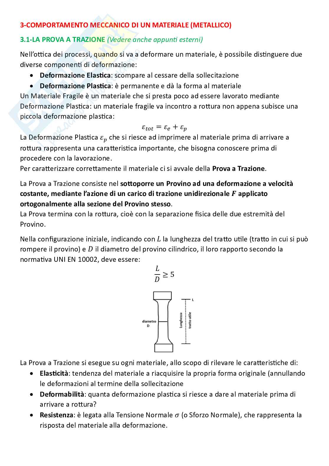 Tecnologie industriali ,pt.2 - Comportamento meccanico di un materiale metallico ed esercizi Pag. 1