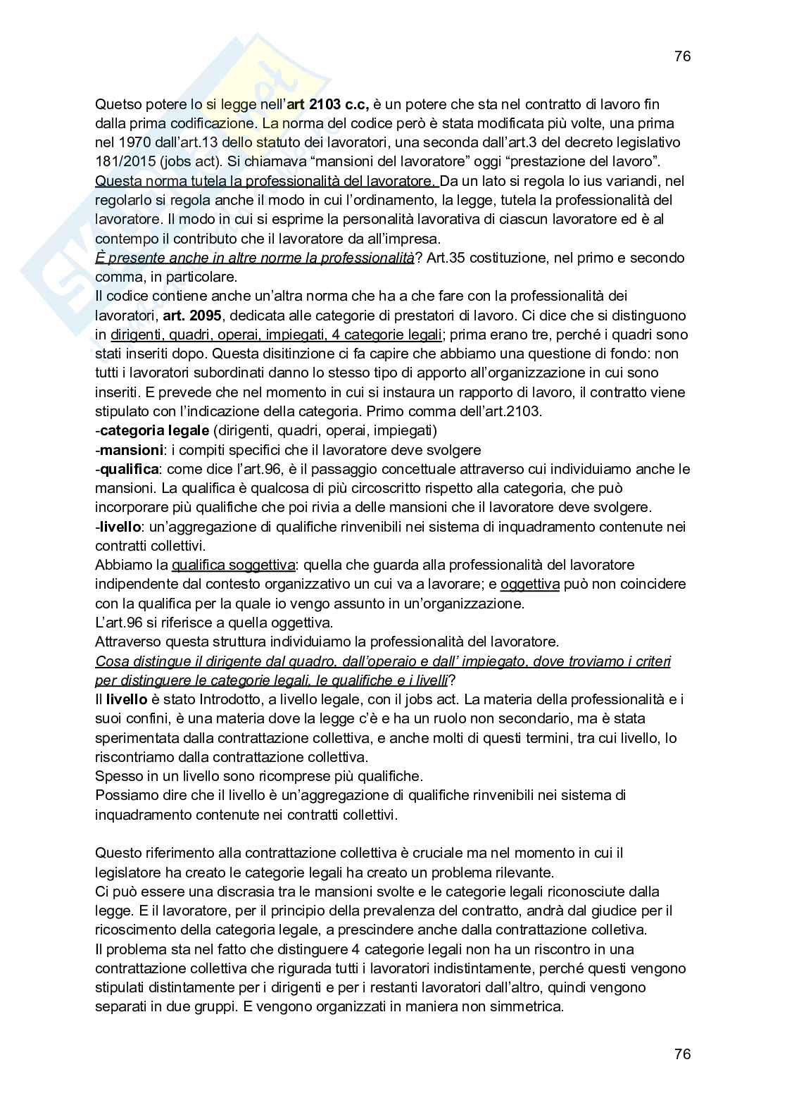 Riassunto esame Diritto del lavoro, Prof. Zoppoli Lorenzo, libro consigliato Diritto del lavoro e sindacale 2021, Zoppoli Pag. 76