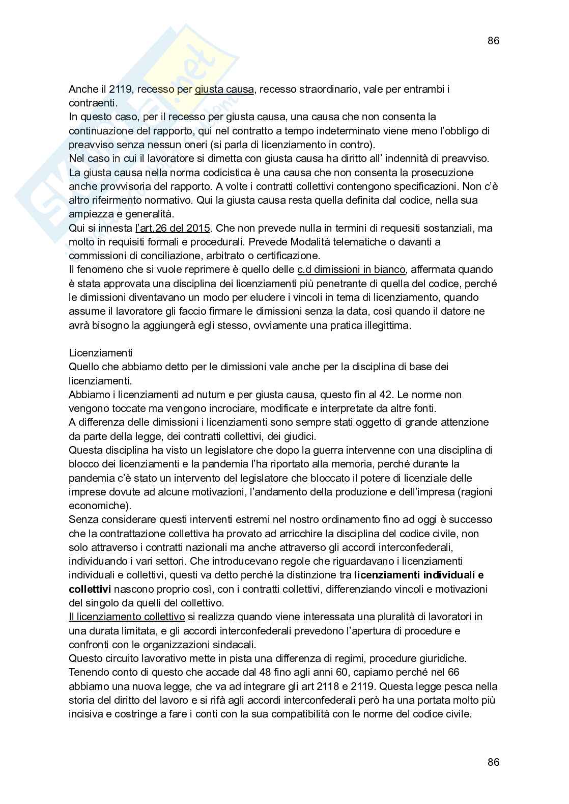 Riassunto esame Diritto del lavoro, Prof. Zoppoli Lorenzo, libro consigliato Diritto del lavoro e sindacale 2021, Zoppoli Pag. 86