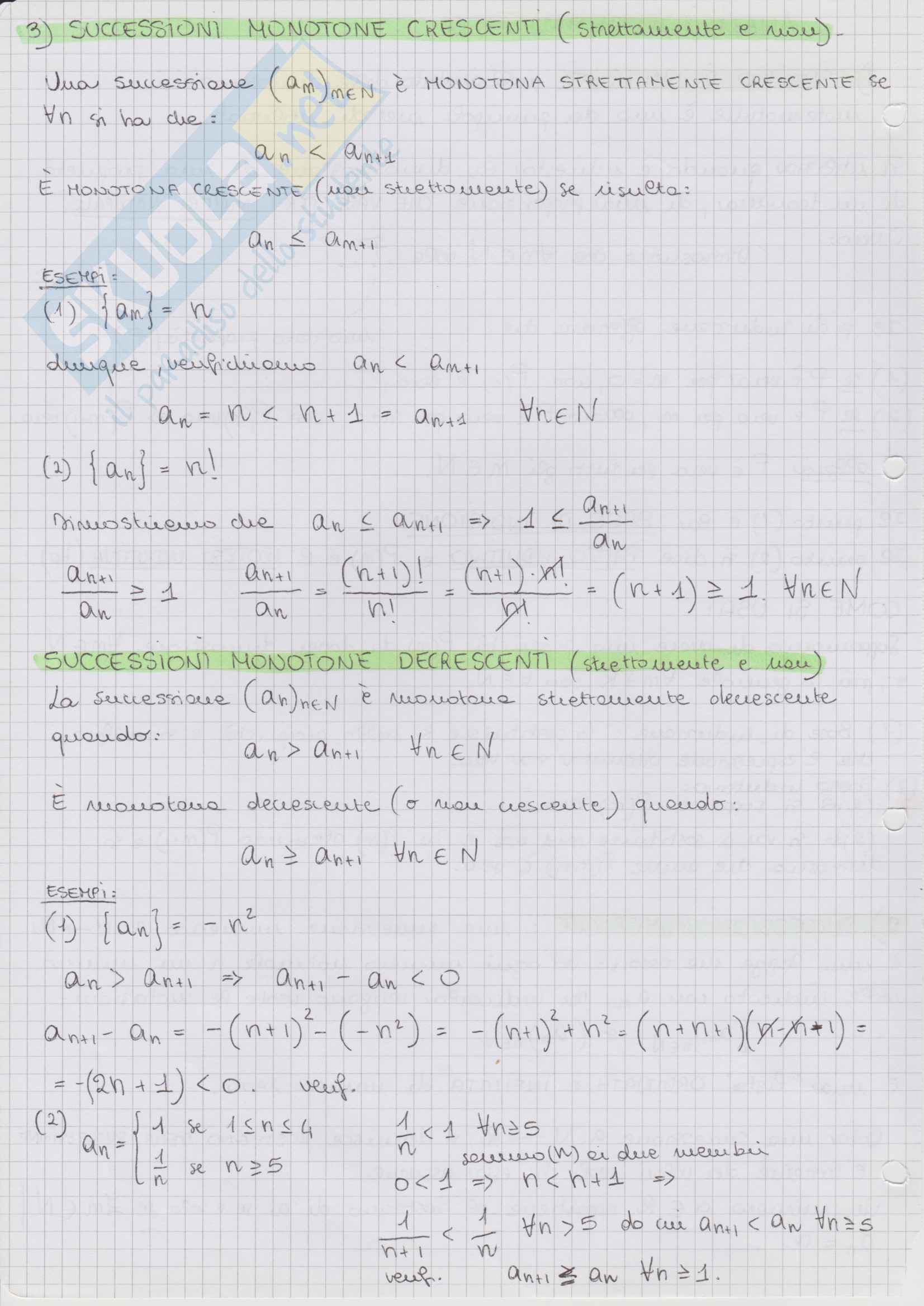 Riassunto Successioni e Serie numeriche Pag. 2