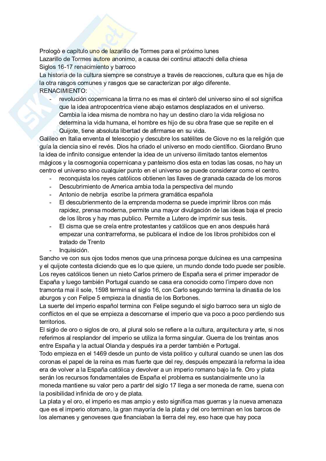 Appunti di Letteratura spagnola 2 Pag. 1