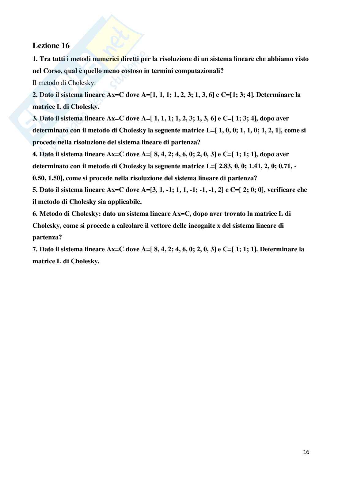 Paniere con domande chiuse svolte Analisi numerica e Calcolo numerico 1 Pag. 16
