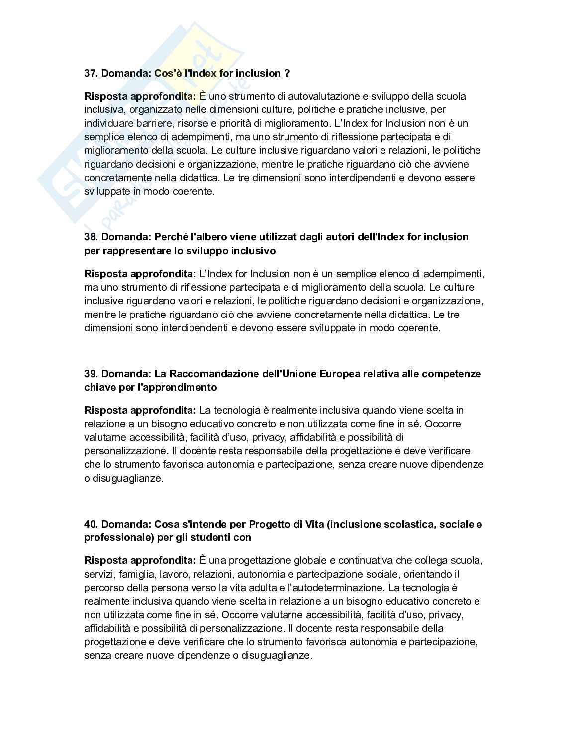 Risposte aperte Pedagogia dell'intervento educativo speciale, paniere con data 03/02/2026  Pag. 11