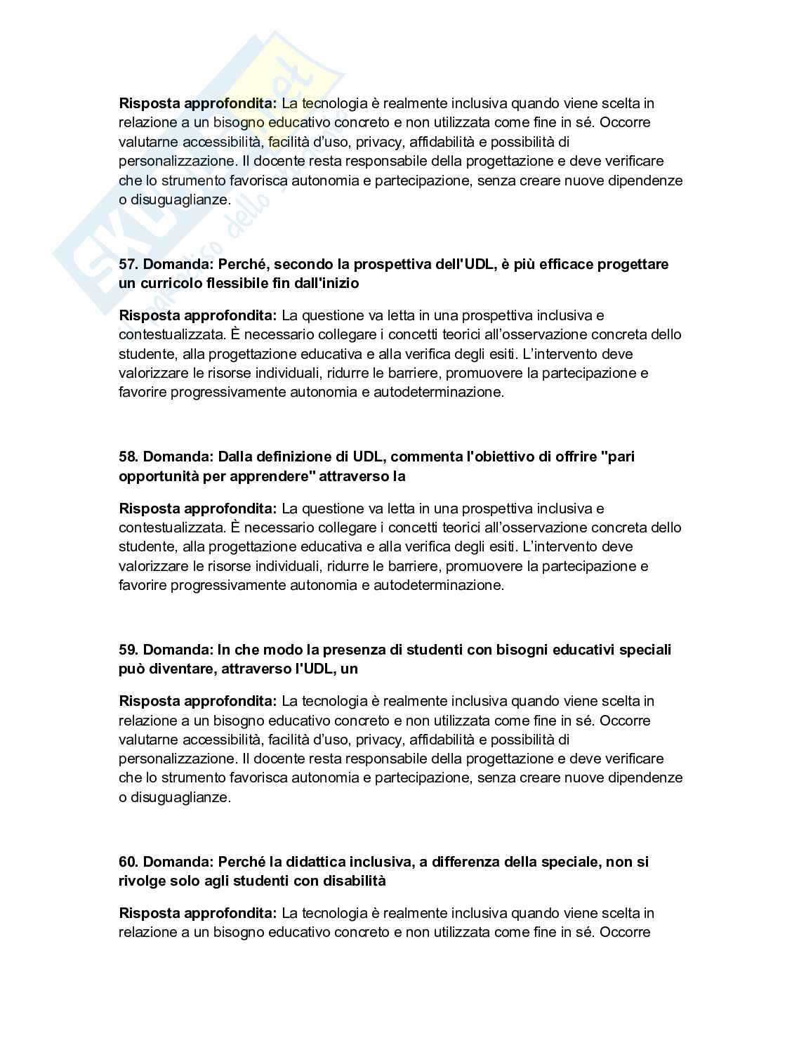 Risposte aperte Pedagogia dell'intervento educativo speciale, paniere con data 03/02/2026  Pag. 16